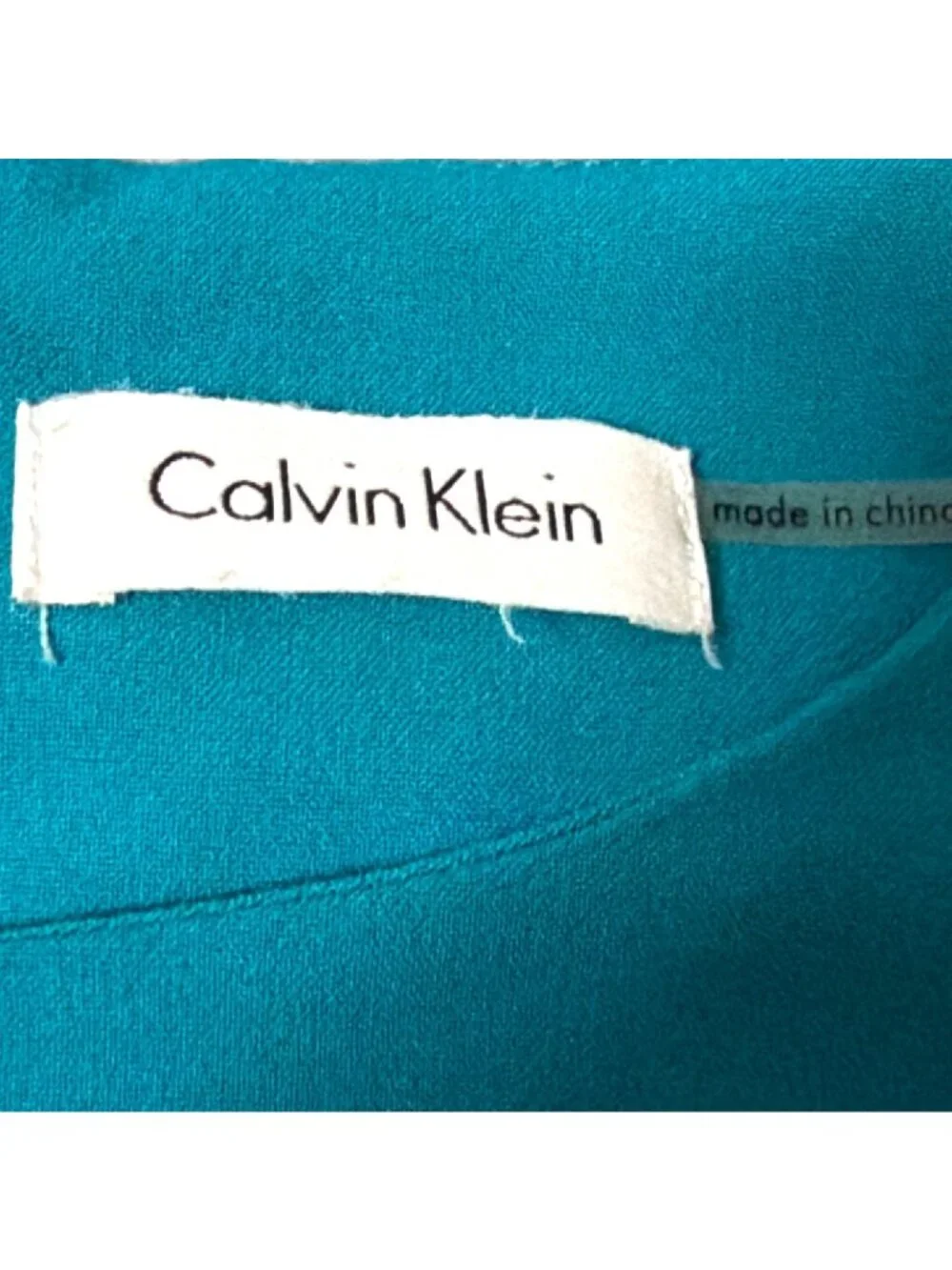 Y2K Colorblock Sheath Dress Calvin Klein Sleeveless Teal & White Womens Size 14 - Picture 3 of 6